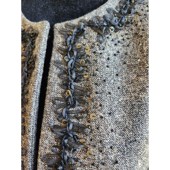 Ellen Tracy Wool Tweed Jacket Brown Black Ribbon Detail Sz 12 - Picture 2 of 12